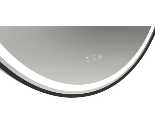 Detailansicht eines Spiegels mit runder Form und Touch-Bedienfeld