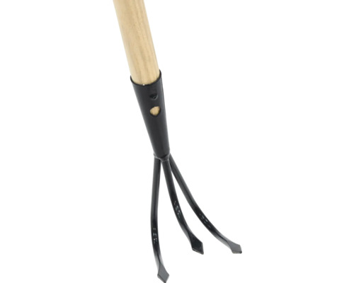Griffe de jardin avec manche en bois et trois dents
