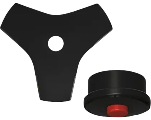 Tête de coupe-bordures avec trois lames et bouton rouge