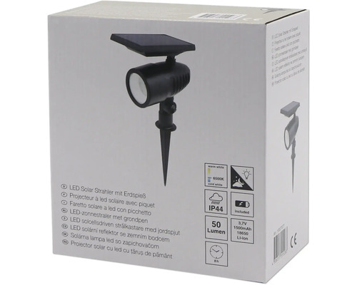 Verpackung eines LED Solar Strahlers mit Erdspieß