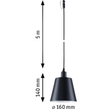 Dimensions d''une suspension : longueur du câble 5 mètres, hauteur de l''abat-jour 140 millimètres, diamètre de l''abat-jour 160 millimètres