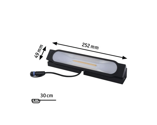 Image d''une applique murale LED noire mesurant 252 mm de long, 49 mm de large et 30 cm de longueur de câble