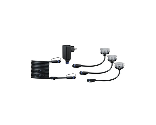 Kit de spots encastrables au sol avec trois lampes, câble et transformateur