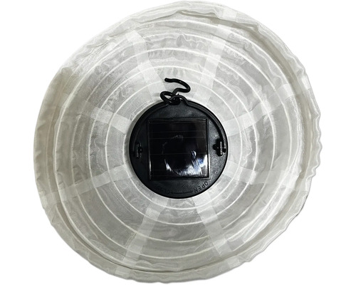 Weisse Solarlaterne mit Solarpanel und Aufhängevorrichtung