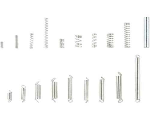 Verschiedene Metallfedern in unterschiedlichen Größen.