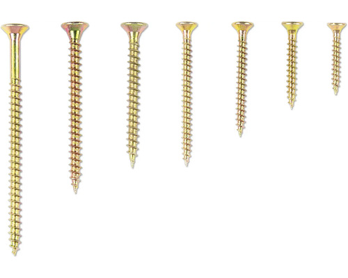 Assortiment de vis à bois jaunes de différentes tailles
