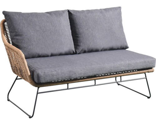 Zweisitzer-Gartenlounge mit Kissen, Seilgeflecht und Metallrahmen