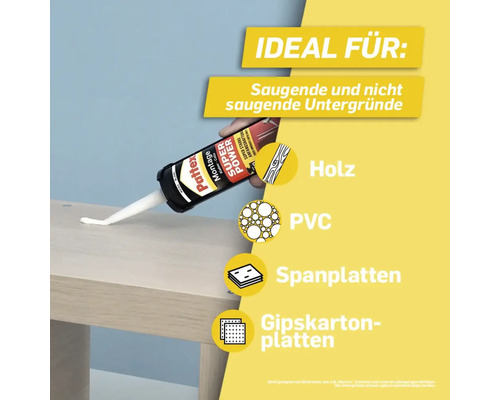 Pattex Montagekleber Super Power ideal für saugende und nichtsaugende Untergründe wie Holz, PVC, Spanplatten und Gipskartonplatten