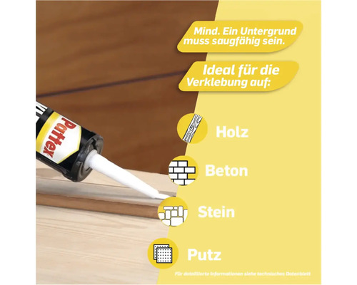 Pattex Klebekartusche ideal zum Verkleben auf Holz, Beton, Stein und Putz