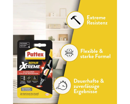 Pattex Repair Extreme Alleskleber mit den Eigenschaften Extreme Resistenz, Flexible Formel und dauerhafte Ergebnisse