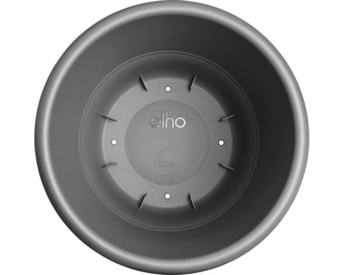 Pot de fleurs gris vu de dessus avec le logo Elho