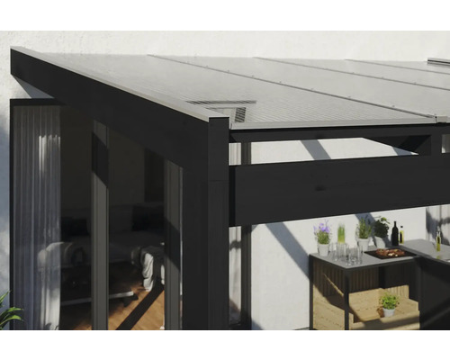 Toit de terrasse avec cadre noir et toit transparent