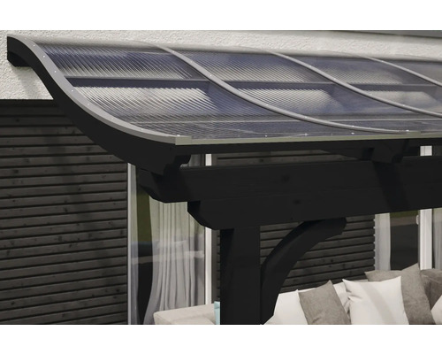 Auvent avec toit transparent et structure en bois foncé