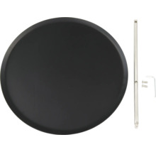 Schwarze Servierplatte mit Standfuß und Schrauben