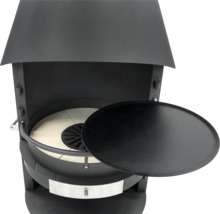 Schwarzer Outdoor-Pizzaofen mit Haube und Pizzastein