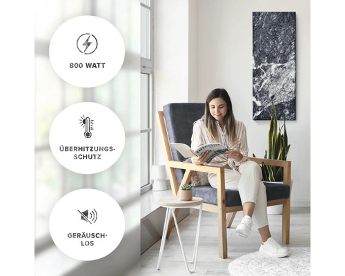 Espace de vie avec chauffage infrarouge: 800 watts, protection contre la surchauffe et fonctionnement silencieux