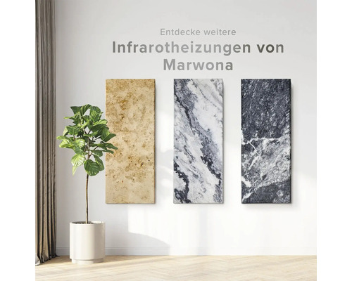 Trois chauffages infrarouges Marwona sont accrochés au mur
