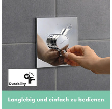 Hansgrohe Armatur mit Bedienhebel und Symbol für Langlebigkeit