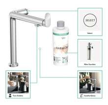 Robinet de cuisine Hansgrohe Aquno Select M81 avec filtre à eau et caractéristiques supplémentaires du produit.