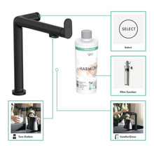 Robinet de cuisine Hansgrohe Aquno Select M81 avec fonction de filtre Harmony et filtre associé