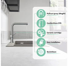 Küchenarmatur mit Ausziehbrause, ComfortZone 270, Keramikkartusche, einfache Installation, QuickClean