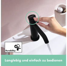 Einhandmischer für Waschtisch mit Handbetätigung und Symbol für Langlebigkeit