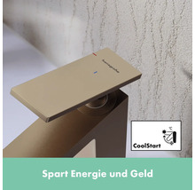 Hansgrohe Logo und CoolStart Symbol auf einer Armatur zur Energieeinsparung