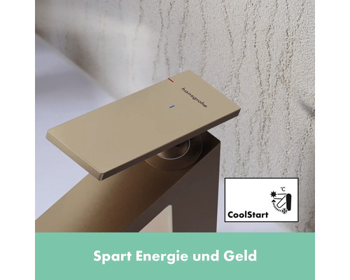 Hansgrohe Logo und CoolStart Symbol auf einer Armatur zur Energieeinsparung