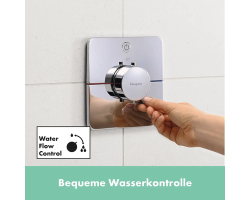 Hansgrohe Armatur mit Wasserflusskontrollsymbol