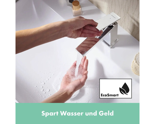 Waschtischarmatur mit laufendem Wasser und EcoSmart Symbol