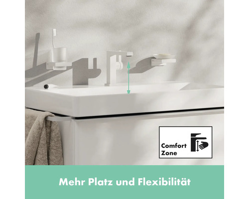 Waschbecken mit Armatur und ComfortZone Symbol für mehr Platz und Flexibilität