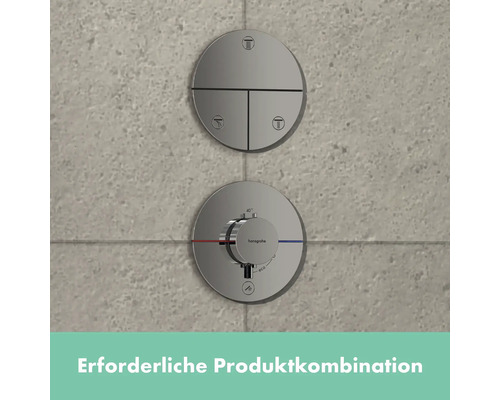 Hansgrohe Logo Thermostatarmatur und Steuerelemente an der Wand