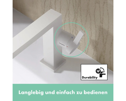 Hansgrohe Waschtischarmatur mit Bedienhebel und Durability-Symbol