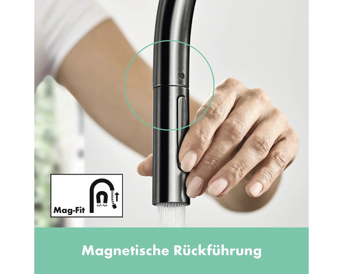 Detailaufnahme einer Küchenarmatur mit magnetischer Rückführung