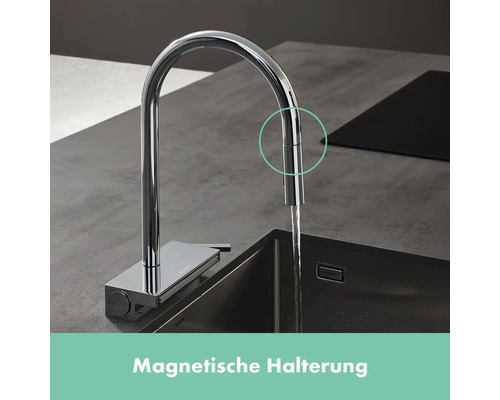 Küchenarmatur mit magnetischer Halterung über Spüle