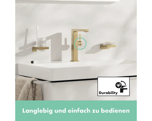 Waschtischarmatur auf einem Waschbecken mit dem Symbol für Langlebigkeit