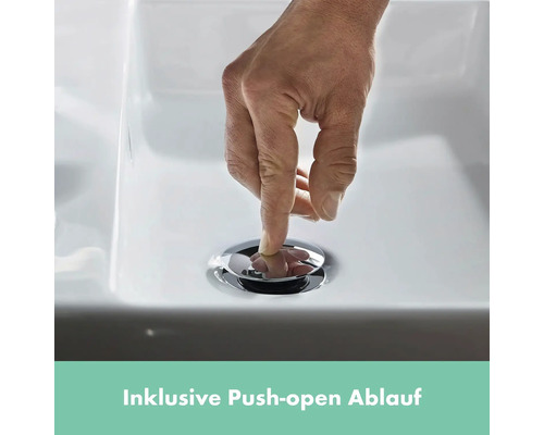 Hand betätigt Push-Open-Ablauf im Waschbecken