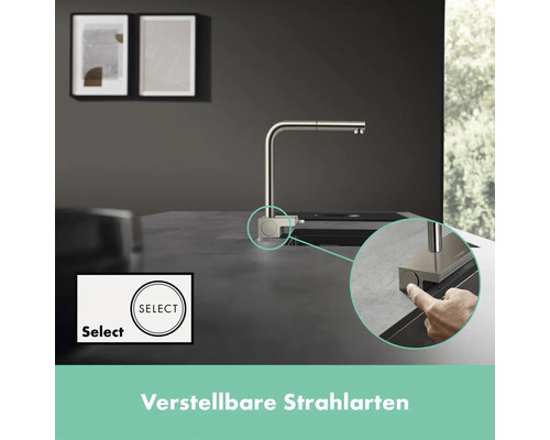 Küchenarmatur mit verstellbaren Strahlarten und Select-Funktion
