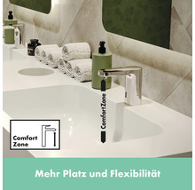 Badezimmerwaschtisch mit Armatur und ComfortZone für mehr Platz und Flexibilität