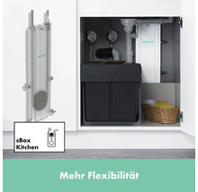 Hansgrohe sBox Küchenbrause-Schlauchbox mit Spültischunterschrank und Symbol für mehr Flexibilität