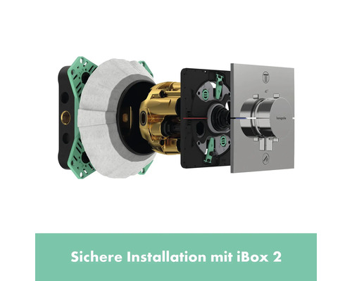 Explosionsdarstellung einer Hansgrohe iBox Universal Unterputzarmatur mit Thermostatmodul