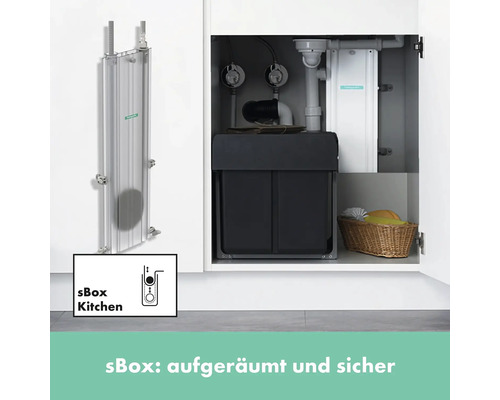 sBox Küchen-Installation mit Mülleimer und Stauraum im Unterschrank
