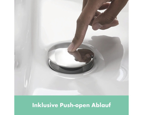 Hand betätigt ein Push-Open-Ventil in einem Waschbecken