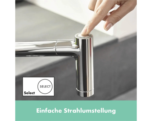Bedienung einer Küchenarmatur mit Select-Funktion durch Fingerdruck