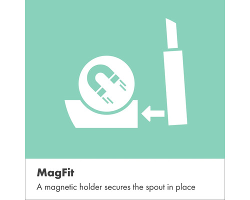 MagFit Symbol: Magnetische Halterung zur Sicherung des Auslaufs