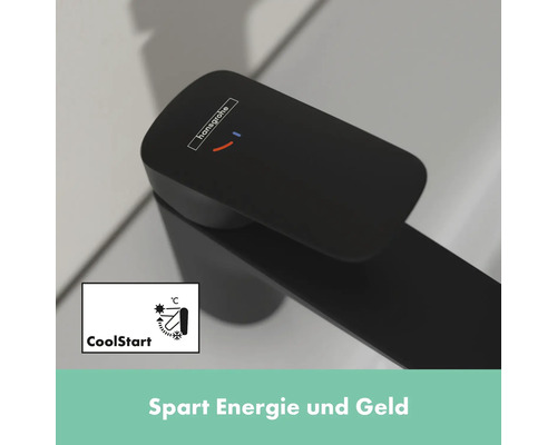 Schwarzer Hansgrohe Waschtischmischer mit CoolStart Funktion