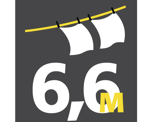 Symbolbild für eine Wäscheleine mit Wäsche und die Angabe 6,6 Meter