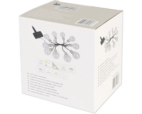 Verpackung einer Solar Lichterkette mit zehn LED Lampen