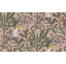Papier peint avec plantes, cacatoès et colibris