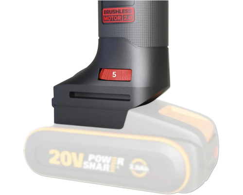 Vue détaillée d''un outil avec un interrupteur rouge et le chiffre 5.